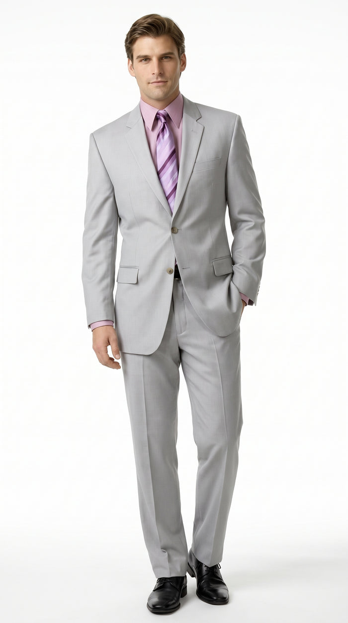 Men’s Silver 2-Button Suit – Classic Formal Wedding, Prom & Business Suit