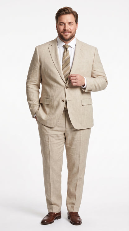 Men’s Beige Linen Suit, Lightweight 2 Button Prom Wedding Summer Suit