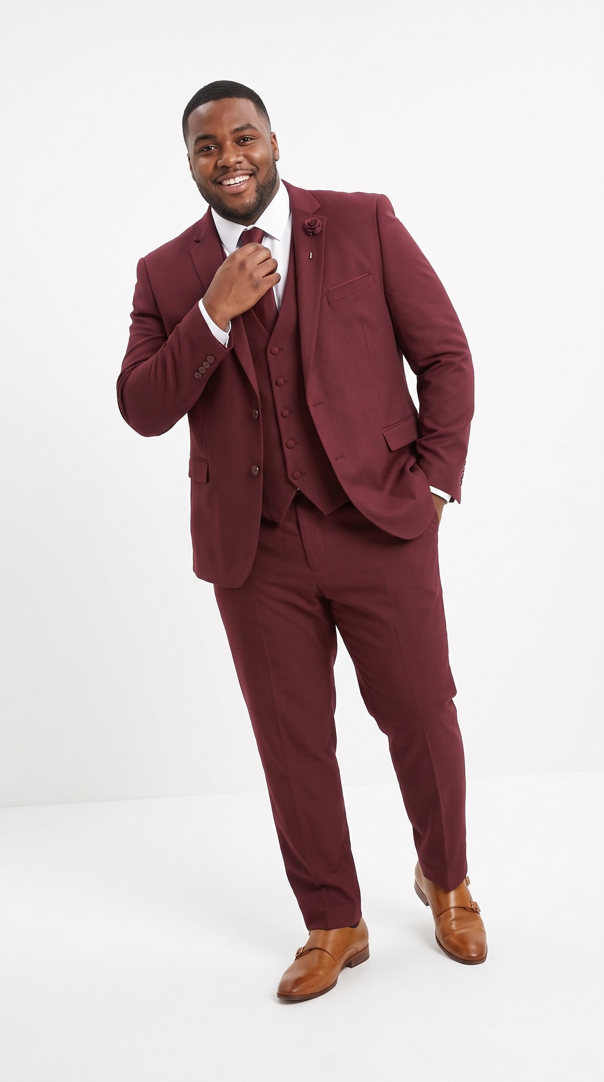 Mens 3-Piece Burgundy Slim Fit Suit with Vest – Wedding, Prom and Formal Wear