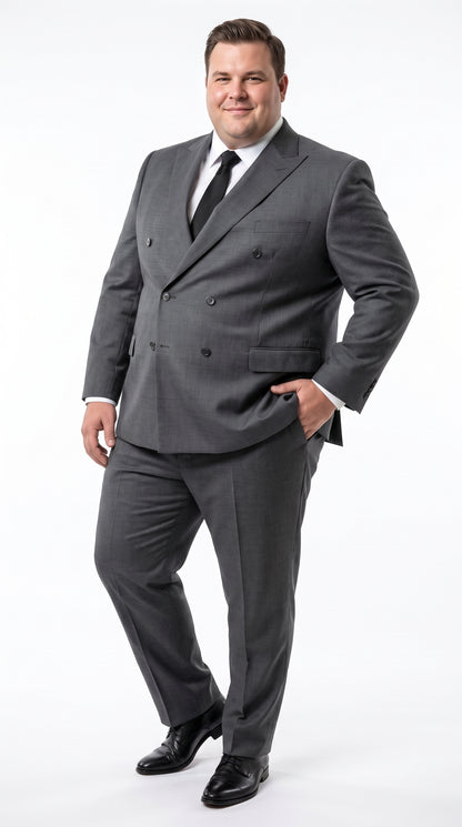 Men’s Grey Double Breasted Suit – 6 Button Classic Fit Formal Business Wedding Suit