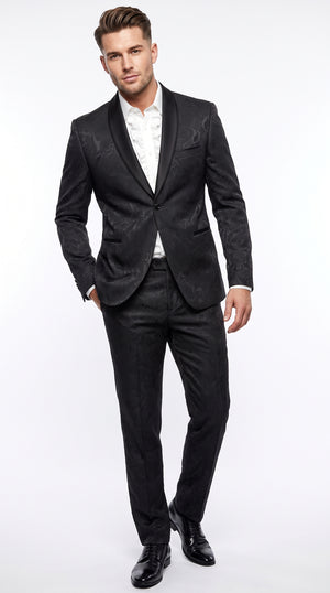 Men’s Black Paisley Floral Suit – Patterned Prom & Wedding Formal Suit