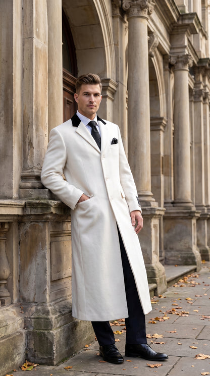 XXIOTTI Men’s White Big & Tall Cashmere Blend Full-Length Top Coat – Formal Overcoat
