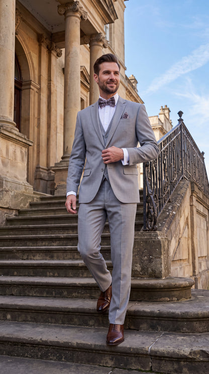 Slim Fit Suit Gray Narrow Lapel LOW VEST Vented European Men'S Slim Fit Suits - Three Piece Suit