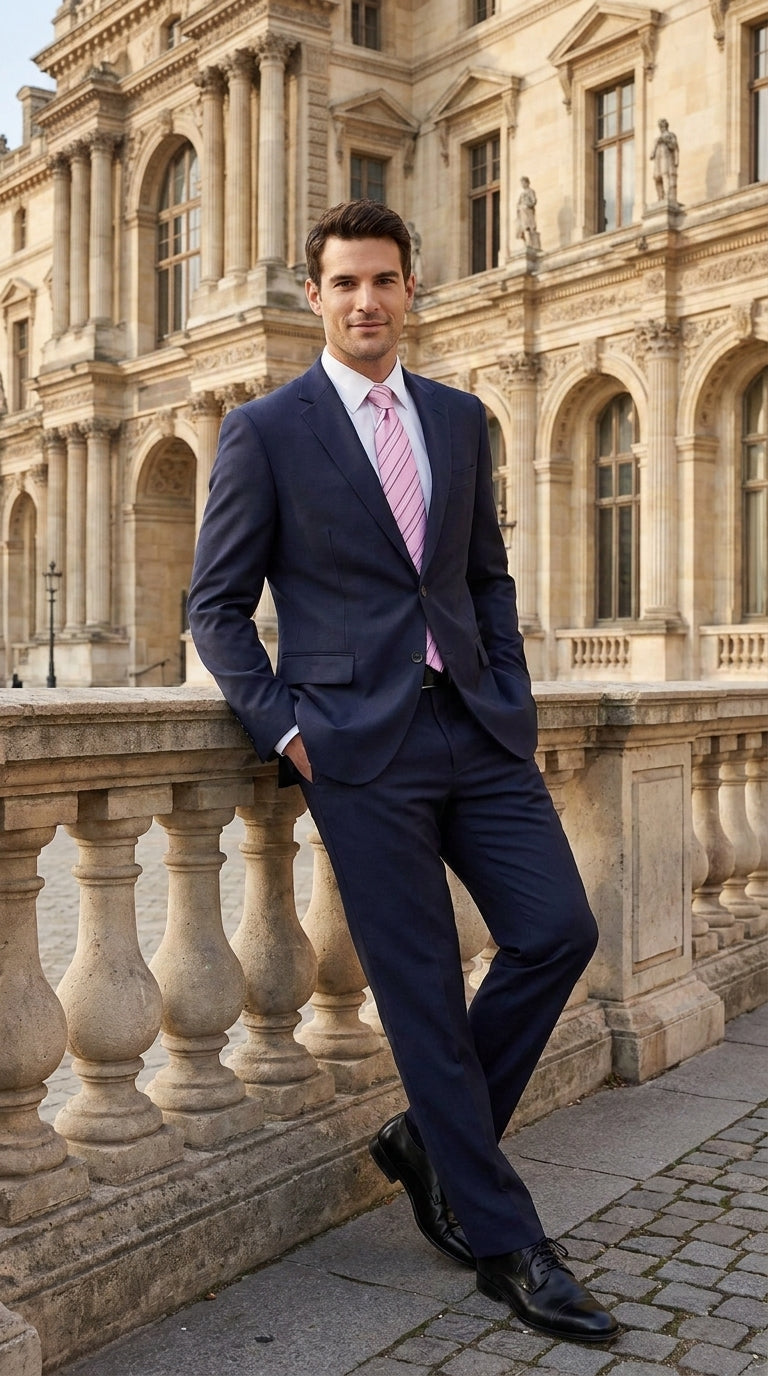 Men’s Dark Navy Blue 2-Piece Suit – Two Button Notch Lapel Jacket with Flat Front Pants