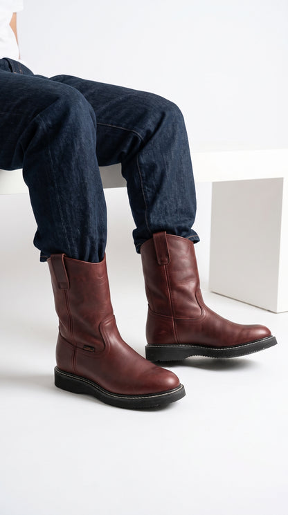 Los Altos Men’s Burgundy Grasso Nappa Leather Work Boots, Pull-On Western Work Boots – Botines Para Hombre
