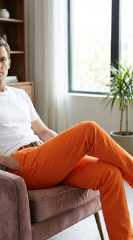 Men’s Orange Dress Pants with Flat Front, Smart Casual Formal Trousers