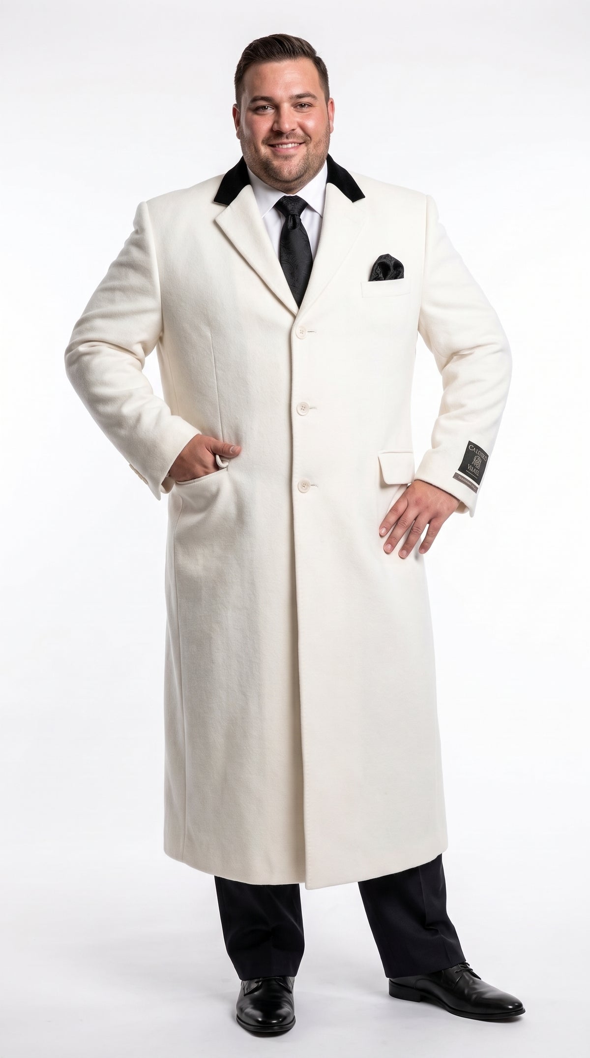 XXIOTTI Men’s White Big & Tall Cashmere Blend Full-Length Top Coat – Formal Overcoat