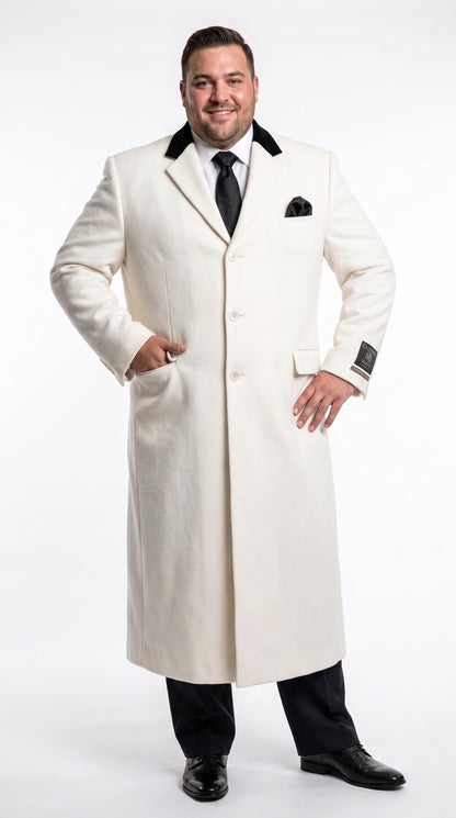 XXIOTTI Men’s White Big & Tall Cashmere Blend Full-Length Top Coat – Formal Overcoat