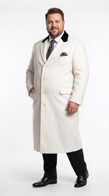 Men’s Winter White Chesterfield Overcoat, Wool and Cashmere Full Length Dress Coat