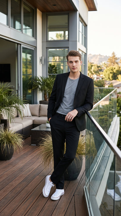 Men's Black Wool Suit – Classic 2 Button Modern Fitted Solid Color Business, Wedding & Formal Suit