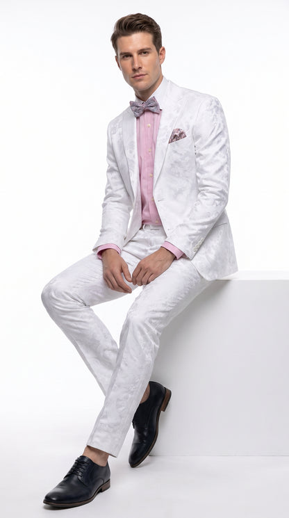 Men’s White Paisley Floral Suit – 2-Piece Wedding, Prom & Party Jacket and Pants