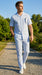 Men’s Blue Seersucker 2 Piece Walking Set, Short Sleeve Shirt and Pants Summer Outfit