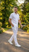 Men’s Blue Seersucker 2 Piece Walking Set, Short Sleeve Shirt and Pants Summer Outfit