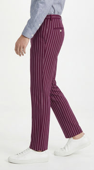 Men’s slacks Wine Ganagster Chalk Striped ~ Pinstripe 1920's Style Flat Front or  Pleated Pants Available In Big And Tall unhemmed unfinished bottom