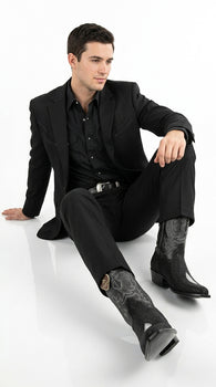 Men’s King Exotic Black Stingray Snip Toe Boots, Single Stone Handmade Western Dress Boots