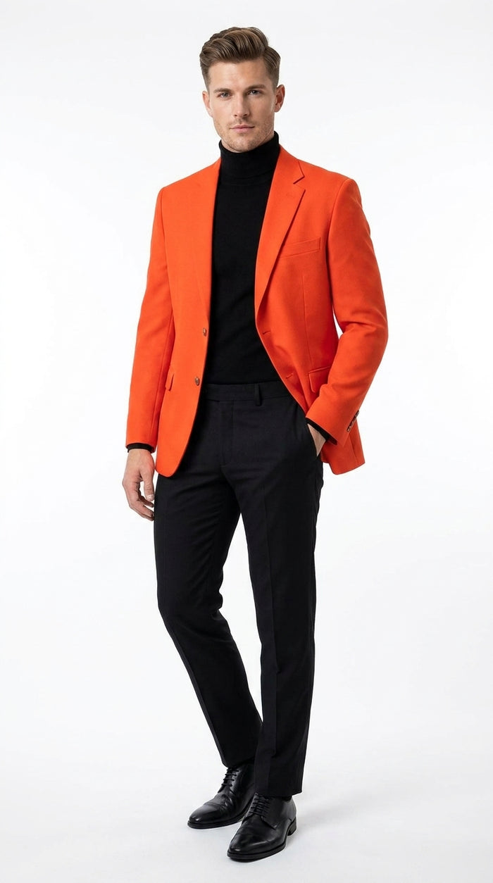 Men’s Orange Blazer, Bold Formal Wedding Church Party Sport Coat Jacket