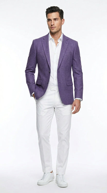 Men’s Light Purple Single Breasted Two Button Blazer, Classic Business Casual Wedding Sport Coat Jacket