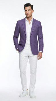 Men’s Purple Single Breasted Two Button Blazer, Classic Business Casual Wedding Sport Coat Jacket