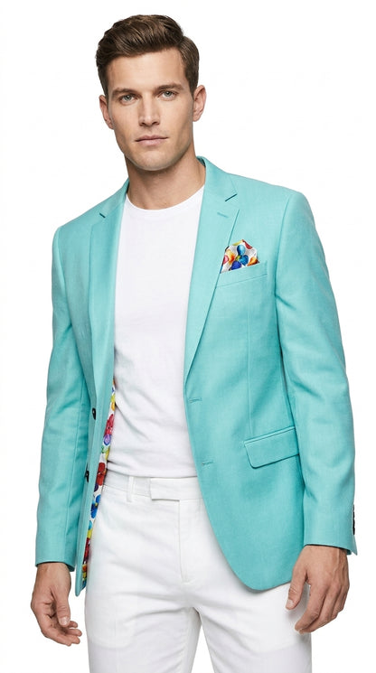 Men’s Aqua One Button Blazer, Formal Dress Sport Coat for Wedding Prom and Parties