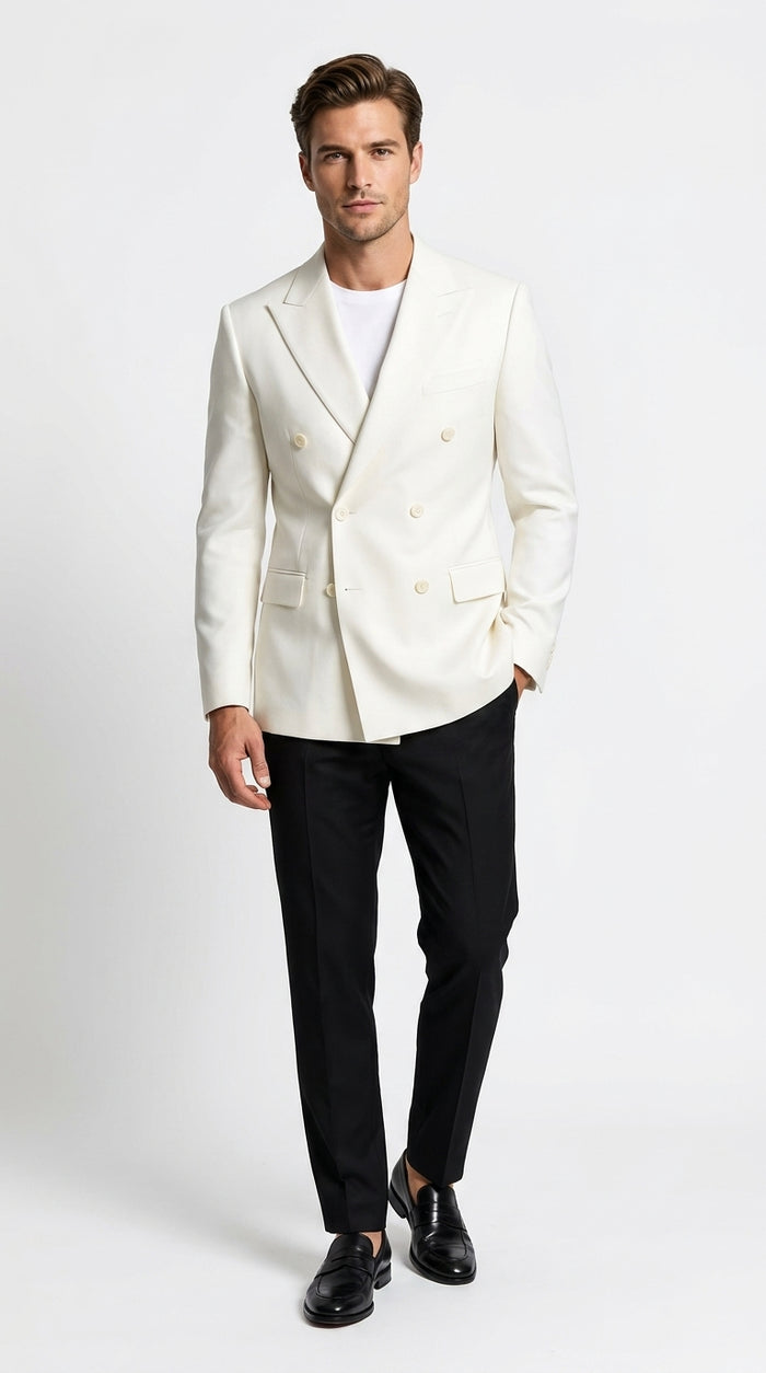 Men’s Elvis Presley Style White Double Breasted Blazer, Long Sleeve Formal Coat Jacket