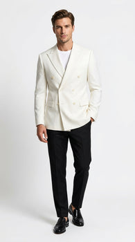 Men’s Elvis Presley Style White Double Breasted Blazer, Long Sleeve Formal Coat Jacket