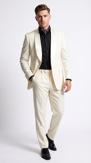 Men’s Champagne Ivory Shawl Collar Suit, 1 Button Cream Off White Dinner Jacket Tuxedo