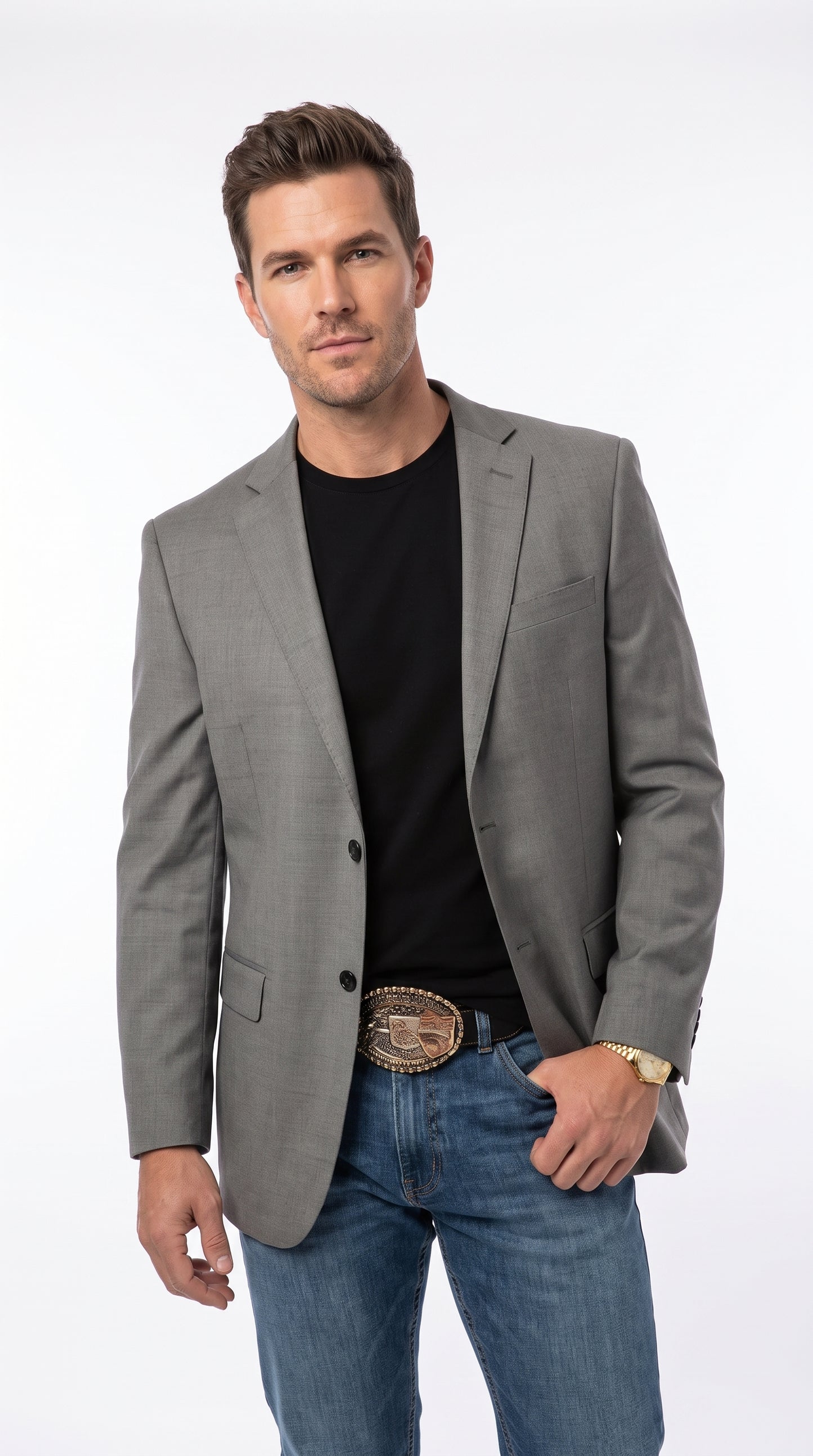 Men’s Grey Western Cowboy Blazer, Modern Dress Jacket for Rodeo, Wedding and Country Style