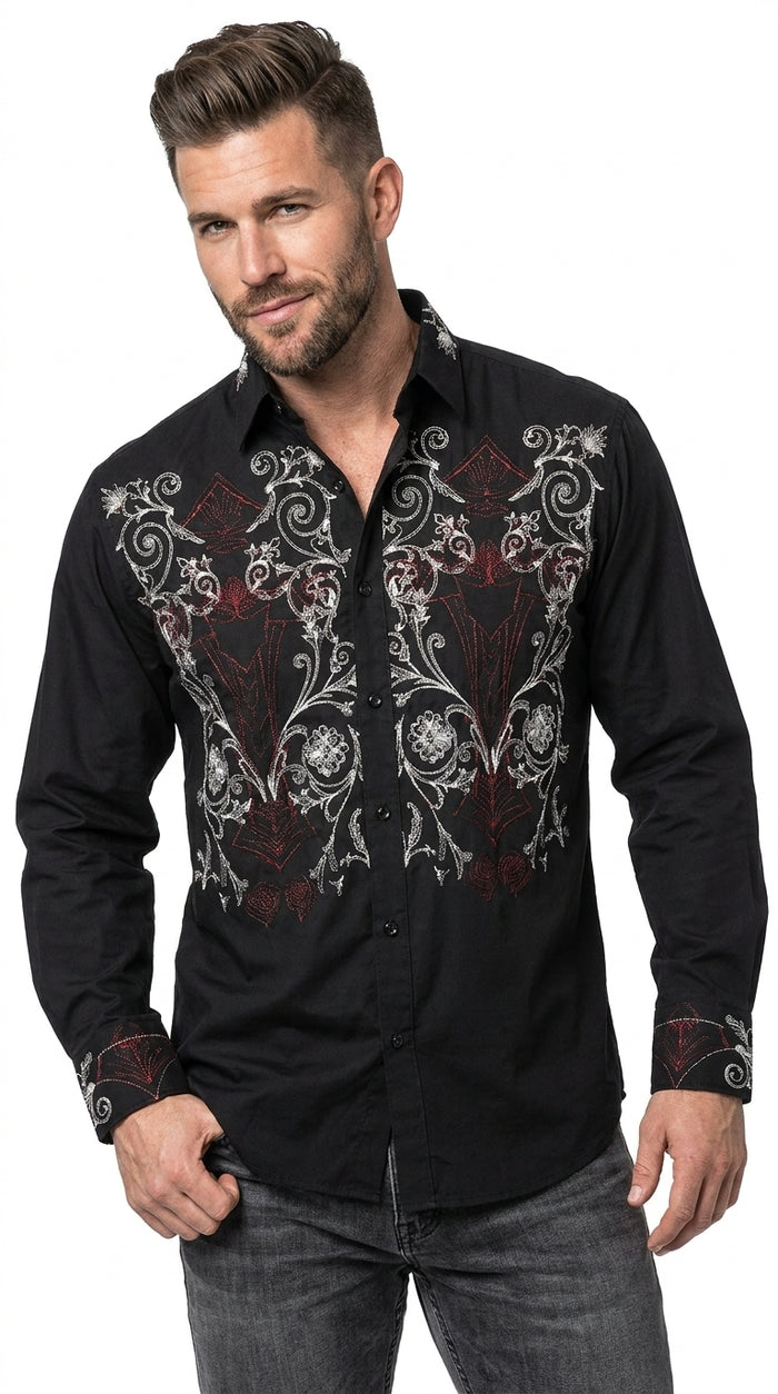 Men’s Multi Color Embroidered Cotton Dress Shirt, Stylish Casual Fashion Button Down Shirt
