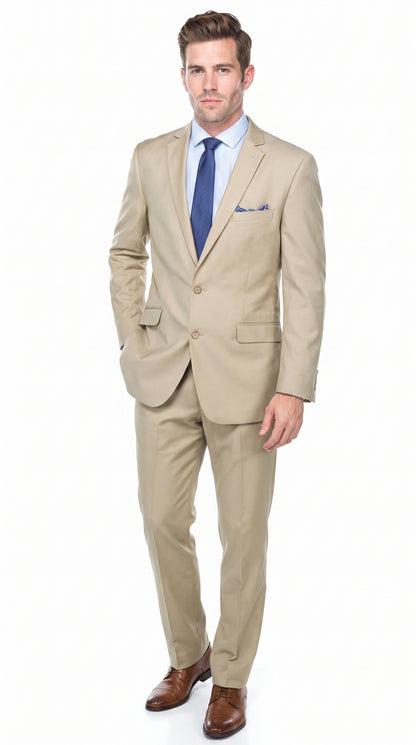 Renoi Designer 203-11 Men’s Light Tan 2 Piece Suit, Single Breasted Notch Lapel Formal Dress Suit Modern Fit