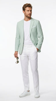 Men’s Green Seersucker Blazer, Lightweight Summer Wedding Business Casual Sport Coat Jacket