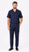 Men’s Dark Navy Linen Short Sleeve Walking Suit, Casual 2 Piece Shirt and Pleated Pants Set