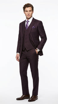 Men’s Very Dark Purple Plum Eggplant 3 Piece Suit, Classic Vested 2 Button Wedding Business Suit Set