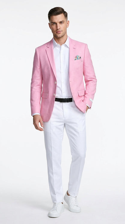 Men’s Pink Lightweight Easter Suit, Jacket and Pants Summer Wedding Prom Dress Suit Set