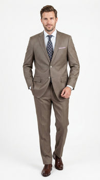 Men’s Taupe 2 Button Suit, Classic Business Wedding Church Formal Dress Suit Set