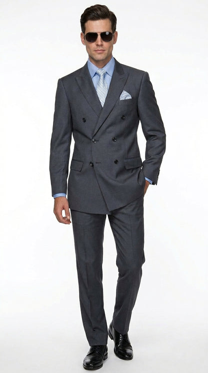 Men’s Charcoal Grey Double Breasted Wool Suit, Designer Formal Wedding Business Dress Suit Set Modern Fit