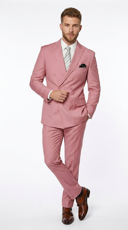Men’s Blush Pink Double Breasted Easter Suit, Lightweight Summer Wedding Church Dress Suit Set Modern Fit
