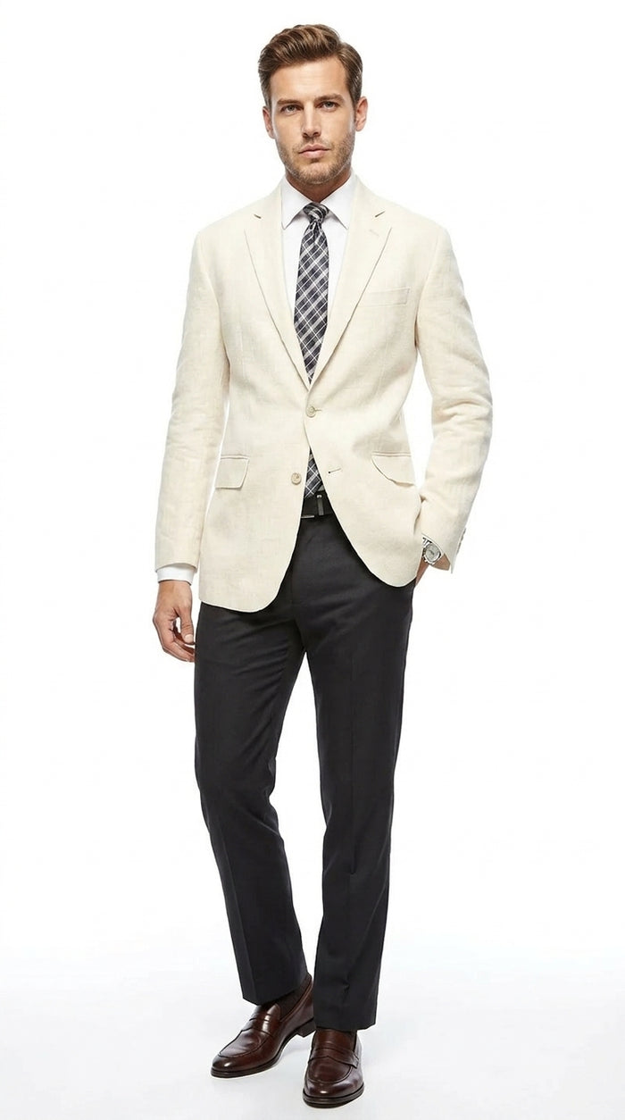 Men’s Ivory Cream Off White 2 Button Blazer, Formal Wedding Dinner Sport Coat Jacket
