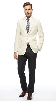 Men’s Ivory Cream Off White 2 Button Blazer, Formal Wedding Dinner Sport Coat Jacket