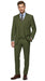 Men’s Olive Vested Suit, Classic Fit 3 Piece Flat Front Formal Wedding Business Suit Set