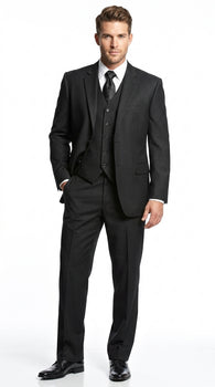 Men’s Black Shadow Stripe 3 Piece Suit, Tone on Tone Pinstripe Italian Design Formal Suit