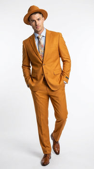 Men’s Light Rust Copper 2 Button Modern Fit Suit, Fall Color Church Dress Suit