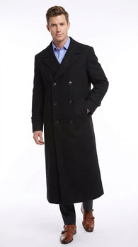 Men’s Black Diamond Solid Black Wool Double Breasted Gabardine Trench Coat
