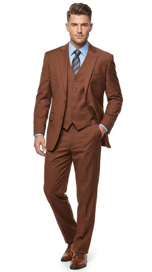 Morgan Collection Men's Cognac 3 Piece Suit – Regular Fit 2 Button Wedding, Business & Formal Suit