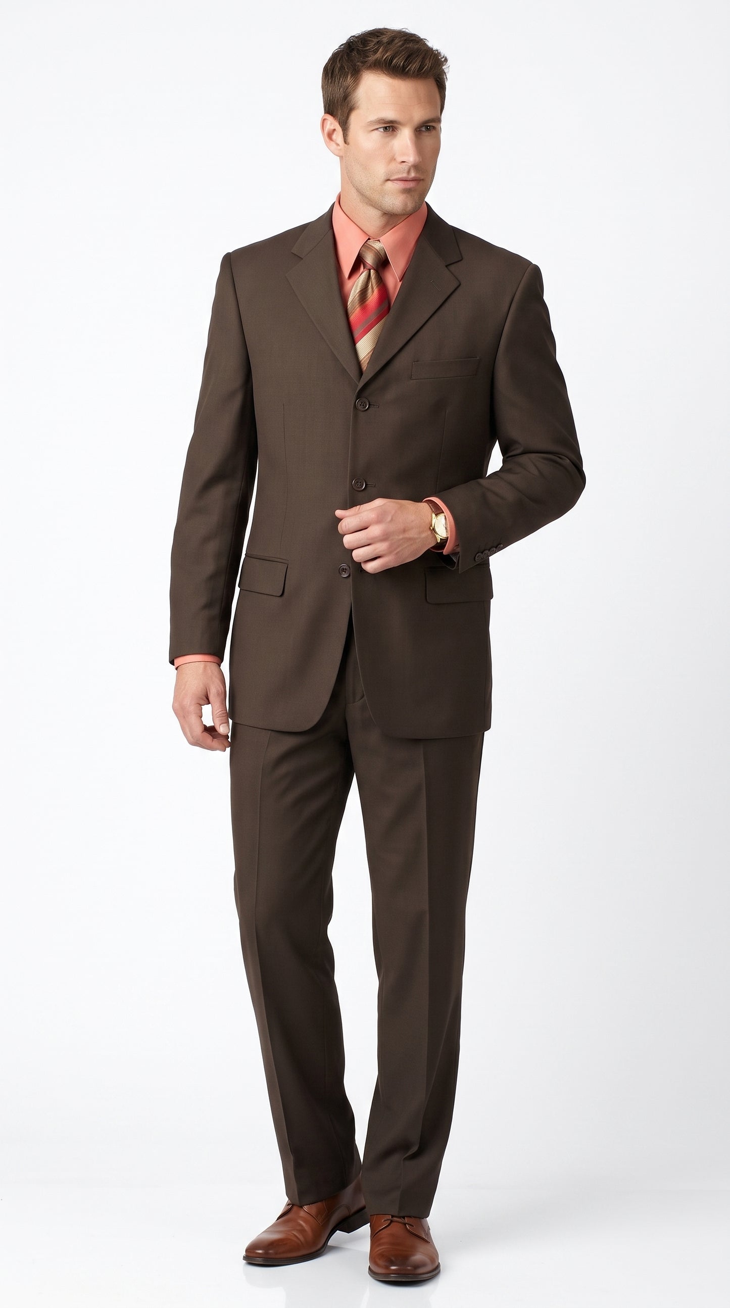 Men’s Chocolate Brown 3 Button Business Suit, Premier Quality Clearance Sale Dress Suit