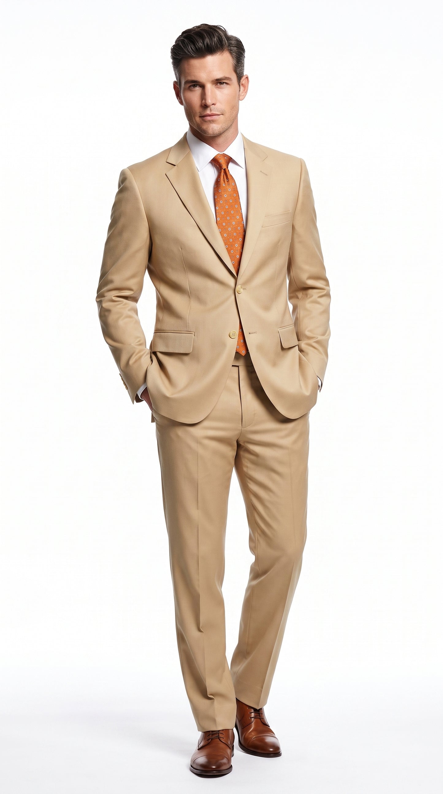 Men’s Bronze Camel Khaki Portly Suit, 2 Button Executive Fit Formal Dress Suit