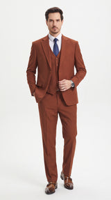 Men’s Brown Rust Stacy Adams 2 Button Vested Suit, Basic Designer 3 Piece Formal Dress Suit Modern Fit