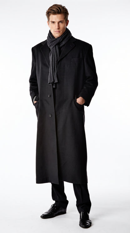 Alberto Nardoni Men’s Black Full Length Cashmere Blend Overcoat, Loro Piana Fabric Winter Dress Topcoat