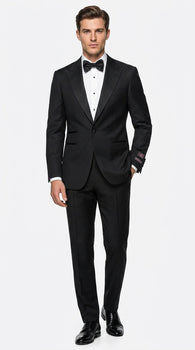 Tiglio Men’s Black Peak Lapel 2-Piece Suit – Classic Wedding, Business and Formal Suit