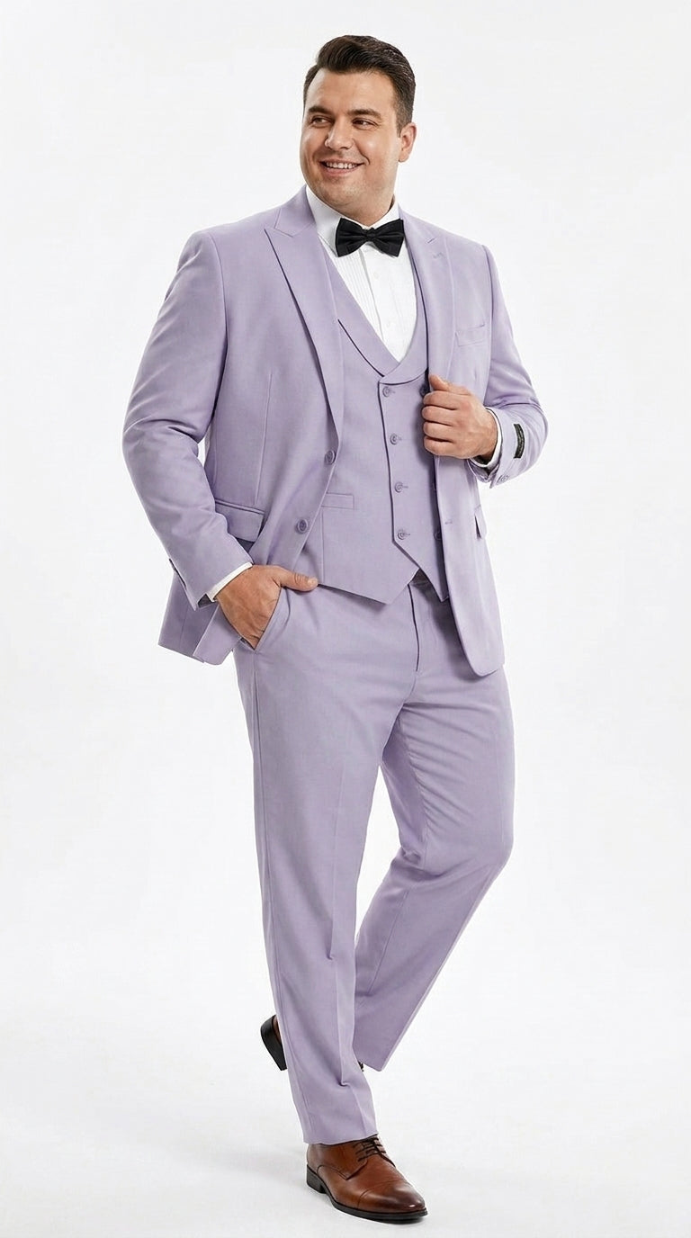 Men’s Lavender Modern Fit 3 Piece Suit, Two Button Vested Peak Lapel Graduation Wedding Prom Suit