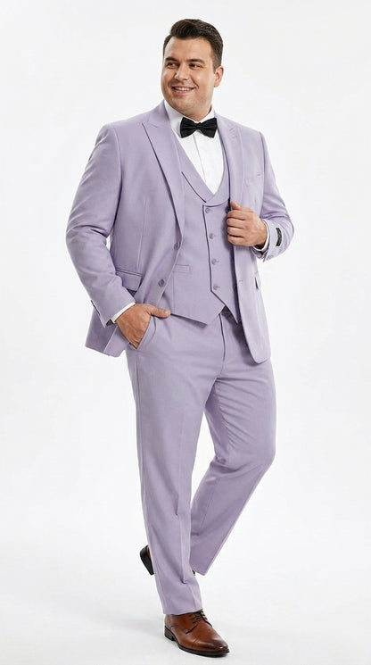 Men’s Lavender Modern Fit 3 Piece Suit, Two Button Vested Peak Lapel Graduation Wedding Prom Suit